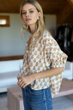 Emerson Fry Mandarin Collar Top, Little Marigolds Organic