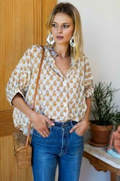Emerson Fry Mandarin Collar Top, Little Marigolds Organic