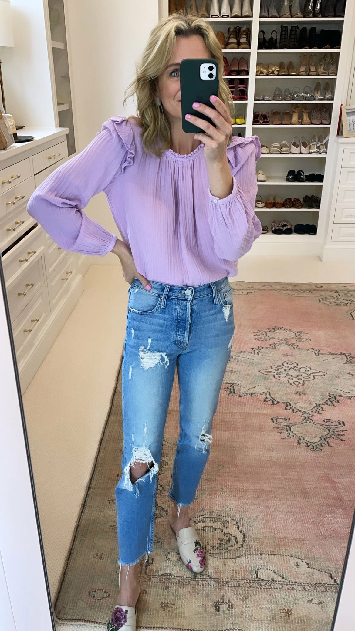 ALEPEL Wine Roses Beige Mule Wear 3 ALEPEL Wine Roses Beige Mule Wear