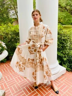 Sue Sartor Paloma Flounce Dress, Ecru Marigold