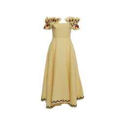 Fanm Mon Alanya Linen Off On Shoulder Embroidered Midi Dress Wear