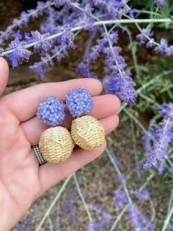 M Donohue Collection Liz Lavender Rattan Ball Earrings Wear