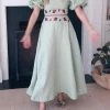 Fanm Mon Wear Datcha Mint Green Linen Dress With Embroidery