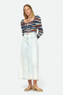 Sea NY Wear Birdie Bleached Denim Skirt, Blue