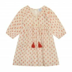 Mer St. Barth Sara Girl's Tunic Pop Over Dress Coral Block Print
