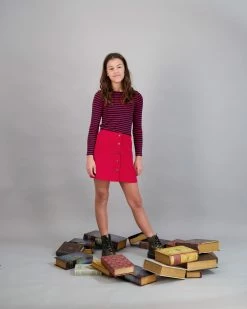 Busy Bees Miss B Tween Bateau T-Shirt, Red Navy Stripe For Kids