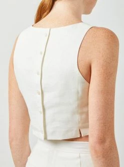 Soft Animal Button Back Linen Tank, White Wear