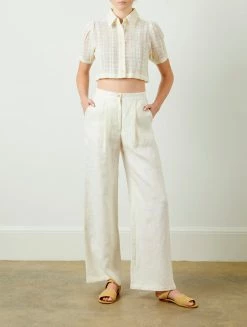 Soft Animal Wide Leg Linen Trouser, White Wear