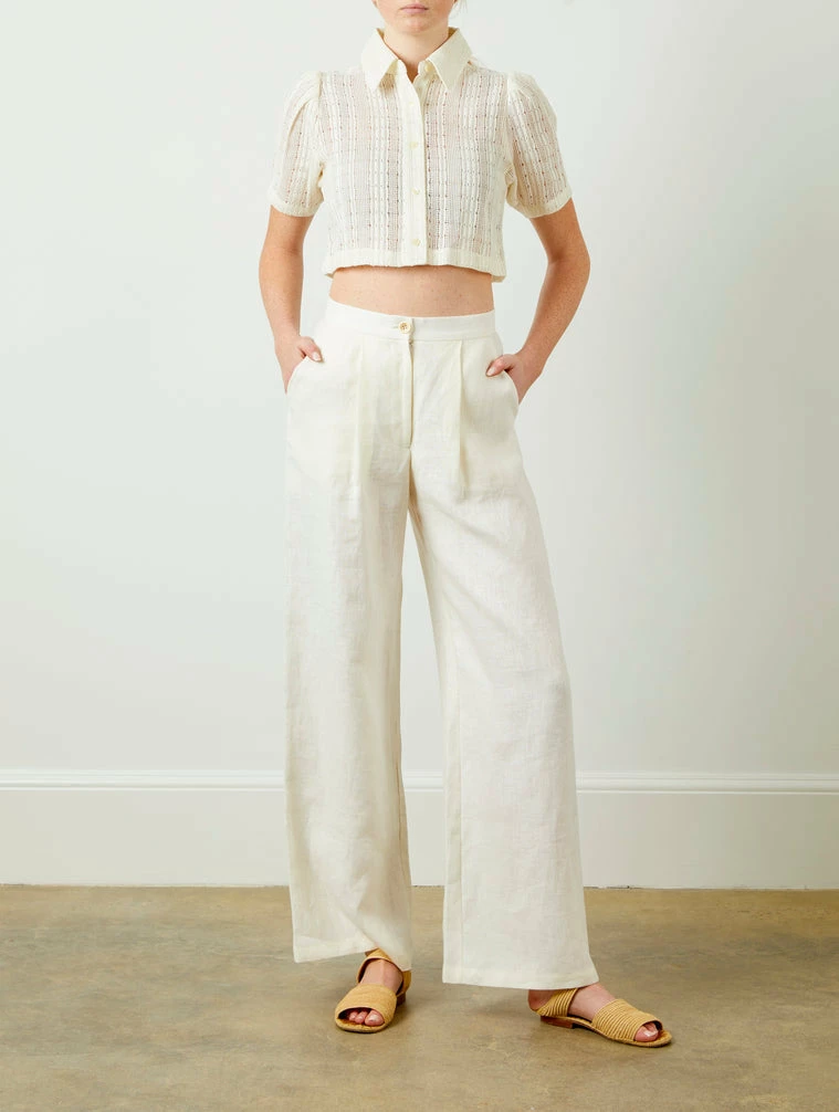 Soft Animal Wide Leg Linen Trouser, White Wear 2 Soft Animal Wide Leg Linen Trouser, White Wear
