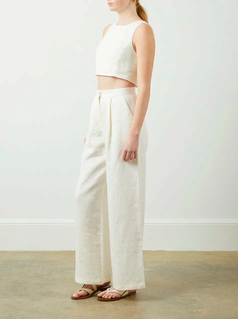 Soft Animal Wide Leg Linen Trouser, White Wear 3 Soft Animal Wide Leg Linen Trouser, White Wear