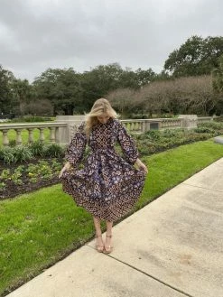 Sue Sartor Wear Paloma Flounce Dress, Cinnabar Cobalt Black & Alhambra