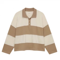 The Great Wear The Rugby Polo Tee, Washed White And Camel Stripe