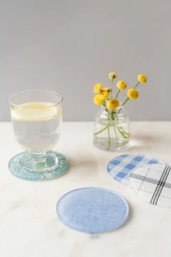Proper Table Co. Live Campbell Blue Chambray Coasters 4 Proper Table Co. Live Campbell Blue Chambray Coasters