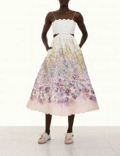 Zimmermann Jude Scallop Midi Dress, Peach Gradient Floral