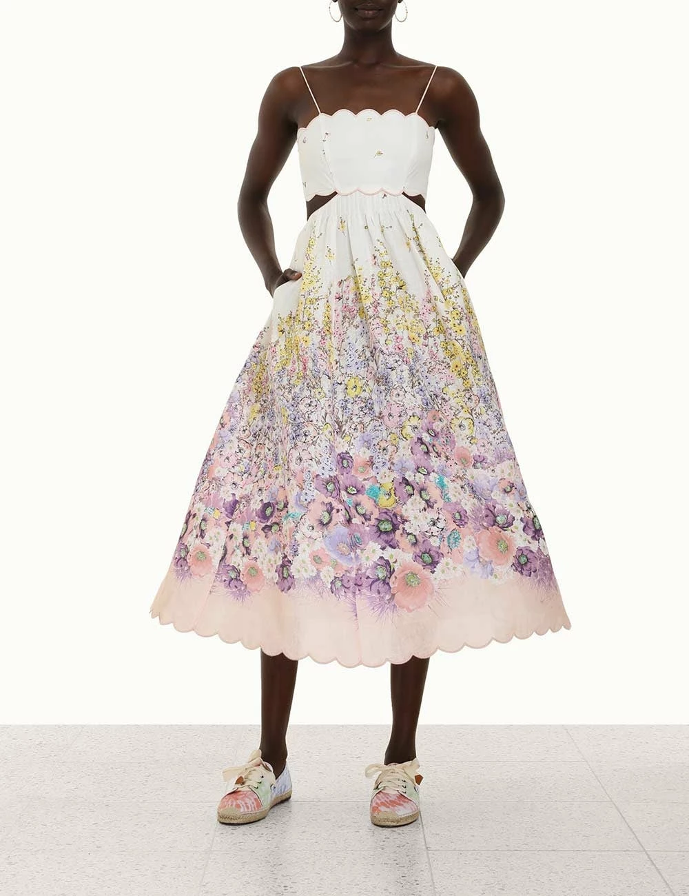 Zimmermann Jude Scallop Midi Dress, Peach Gradient Floral 2 Zimmermann Jude Scallop Midi Dress, Peach Gradient Floral