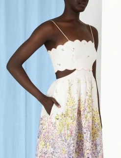 Zimmermann Jude Scallop Midi Dress, Peach Gradient Floral 8 Zimmermann Jude Scallop Midi Dress, Peach Gradient Floral